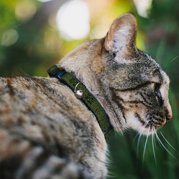 Breakaway Cat Collar with Bell - Avatar Last Airbender Earth Element Symbol Black Olive Green on Sale - Image 2