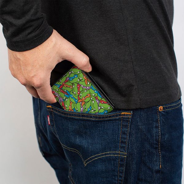 Bi-Fold Wallet - Teenage Mutant Ninja Turtles Faces Stacked Green Multi Color For Discount - Image 5