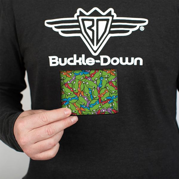 Bi-Fold Wallet - Teenage Mutant Ninja Turtles Faces Stacked Green Multi Color For Discount - Image 3