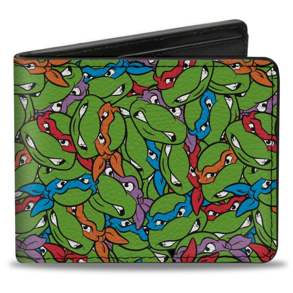 Bi-Fold Wallet - Teenage Mutant Ninja Turtles Faces Stacked Green Multi Color For Discount