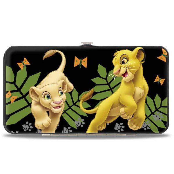 Hinged Wallet - The Lion King Young Simba & Nala Playing Pose + HAKUNA MATATA Leaves Butterflies Paws Black White Multi Color Cheap